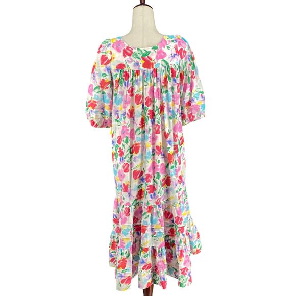 Vtg 80s 90s NOS Two Potato Watercolor Floral Tiered Muumuu Dress XS Granny Chic - Picture 3 of 16